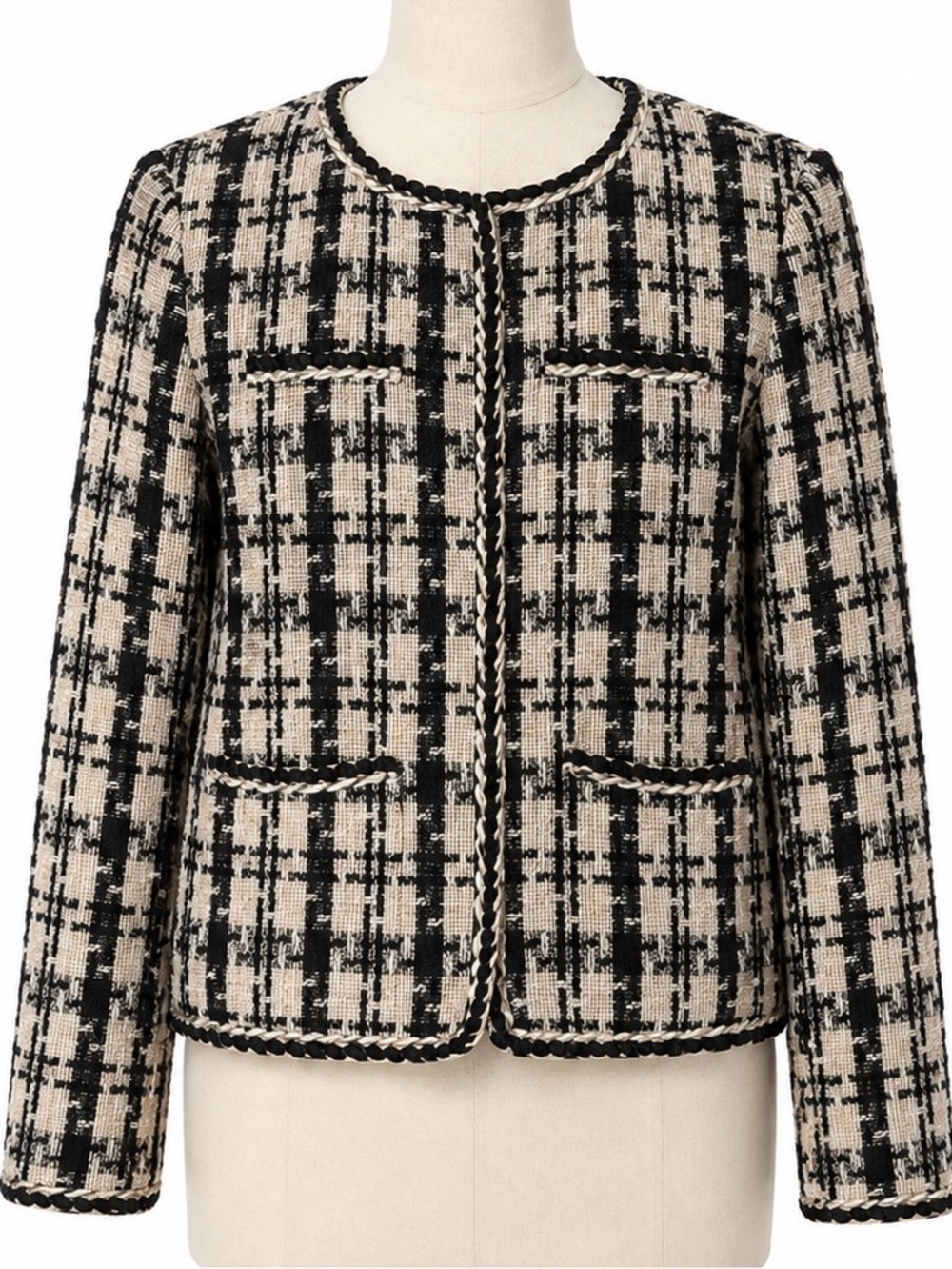 M Black Cream Tweed Jacket | Evafreedom Chanel Vibes Blazer Cropped Cute!